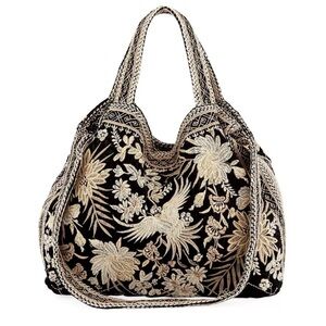 Johnny Was Othilia Black White Velvet Tote